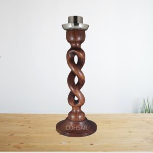 Wooden candle holder with wax bowl
