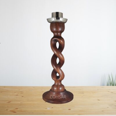 Wooden candle holder with wax bowl